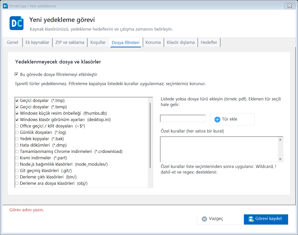 Gereksiz dosyaları dışarıda bırakın